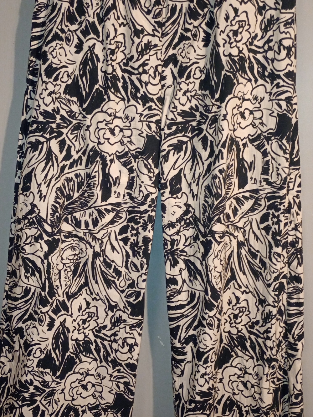 Elliott Lauren Black & White Floral Wide-Leg Pants